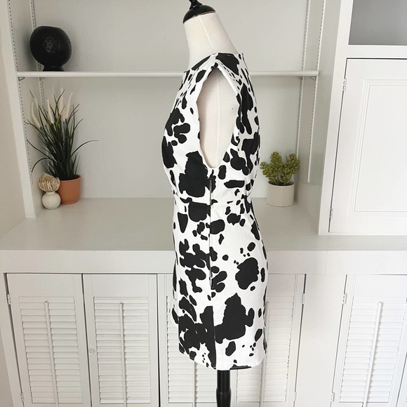 NWT En Saison Cow Print Denim Mian Mini Dress Black White Size S - Picture 4 of 10